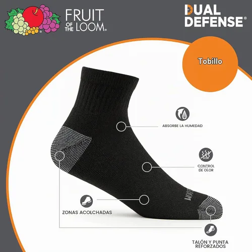 Vista 6 de Fruit of the Loom Men's Dual Defense Odor Protection Socks Tobillo - Paquete de 10 - Negro