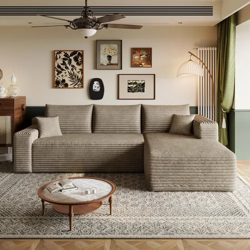 Vista 34 de Sofá modular en forma de L de 96 pulgadas con diván, moderno y cómodo sofá de pana para sala de estar, sofá de espuma viscoelástica, no requiere