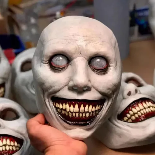 Vista 3 de Máscara de terror de Halloween, máscara de terror de demonios sonrientes, máscara de terror espeluznante con ojo blanco unisex - WhiteEyes