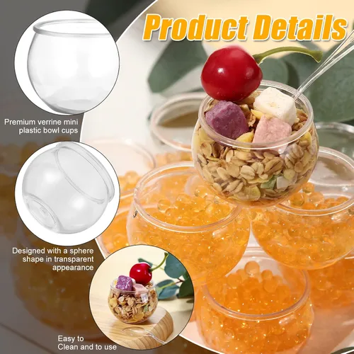 Vista 3 de EBOOT 100 mini tazas de postre de 2 onzas con cucharas, taza de plástico desechable redonda de plástico para parfait pequeño para boda, evento