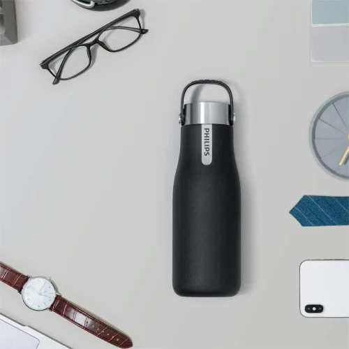 Vista 4 de PHILIPS Water GoZero - Botella de agua inteligente autolimpiante UV al vacío de acero inoxidable aislada con asa de doble pared, limpieza