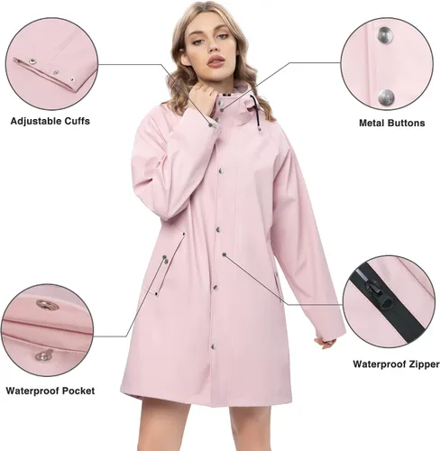 Vista 3 de UNIQUEBELLA Impermeable para mujer chaqueta impermeable con capucha rompevientos para exteriores gabardina ligera