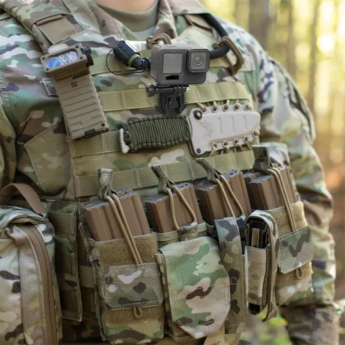 Vista 6 de MOLLE - Chaleco táctico con base de conexión, hebilla colgante, soporte Molle con tornillo giratorio de 360 grados, kit de casco para GoPro