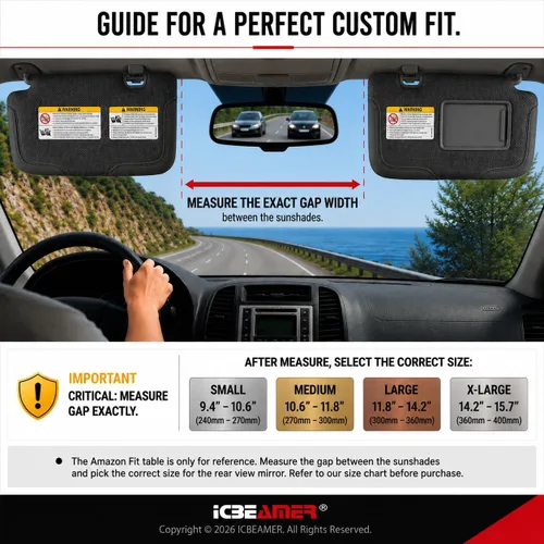 Vista 3 de Espejo retrovisor ICBEAMER de 9.4 pulgadas con clip Tinte azul convexo, vidrio panorámico de gran angular HD, antirreflejo, ajuste universal