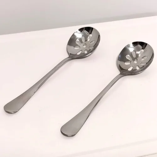 Vista 6 de Paquete de 2 cucharas ranuradas de acero inoxidable de 7.7 pulgadas para bufé, cena, restaurantes, cocina (cuchara ranurada)