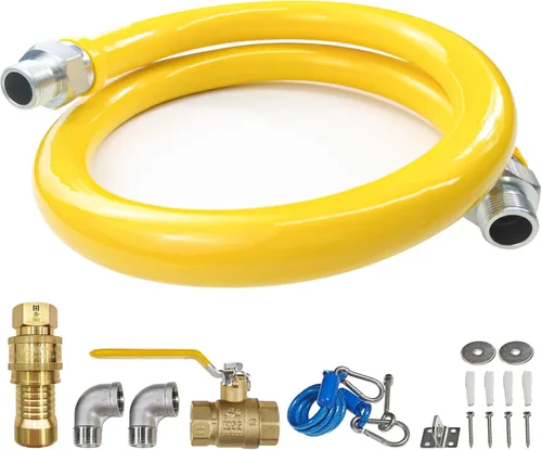 Vista 8 de Kit de sistema de seguridad, kit de conector de manguera de gas de 48 pulgadas de diámetro interior de 3/4 pulgadas con codos de cabeza giratoria