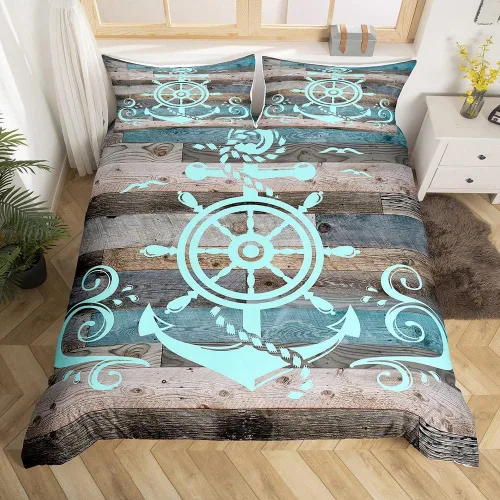 Vista 14 de Erosebridal Funda de edredón de ancla náutica, juego de ropa de cama con brújula oceánica, tamaño individual para niños, adolescentes, adultos