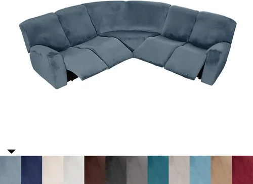 Vista 9 de ele ELEOPTION Funda reclinable modular de 5 plazas, 7 piezas, fundas para sofá reclinable en forma de L, protector de muebles, grueso, suave, Gris