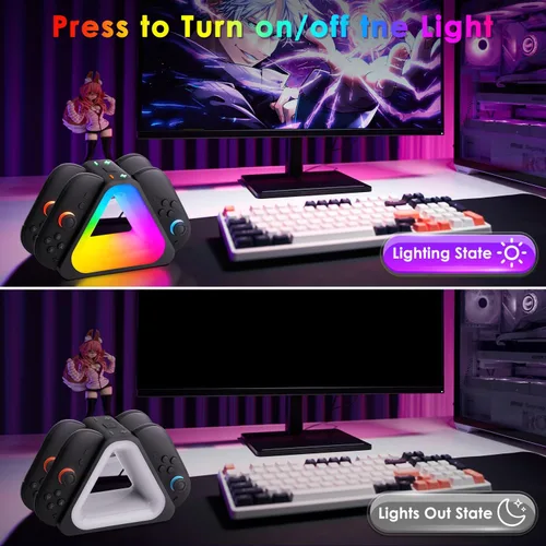Vista 6 de Base de carga para controladores Switch2 Joy-Cons, estación de carga de 4 puertos con 7 modos de luz RGB, carga rápida para Nintendo Switch2