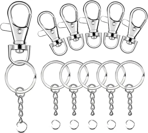 Vista 9 de 100 ganchos a presión con cordón y llaveros con cadena y anillos de salto para llavero, accesorios de manualidades de joyería