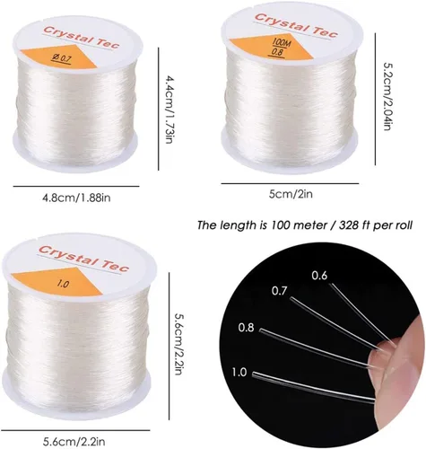 Vista 6 de Hilo elástico de 0.024 in para pulseras, 3 rollos de cordón elástico, cuerda elástica de cuentas de cristal para pulseras, cuentas y fabricación