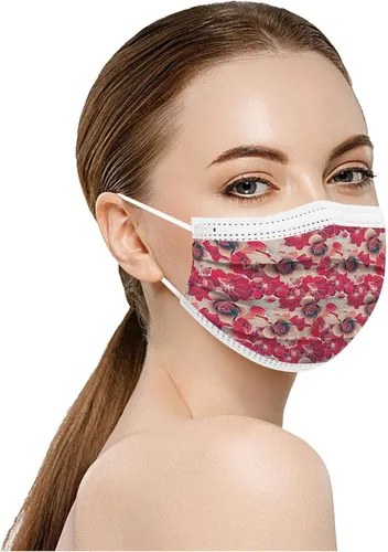 Vista 8 de 50 cubrebocas para mujer, diseño floral, desechables, transpirables, con filtro de 3 capas, antipolvo
