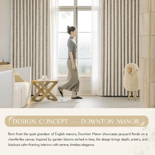 Vista 9 de Beauoop - Cortinas opacas beige con diseño floral jacquard, 2 paneles, para dormitorio/sala, de felpilla, gris pardo, aislantes y a prueba de ruido