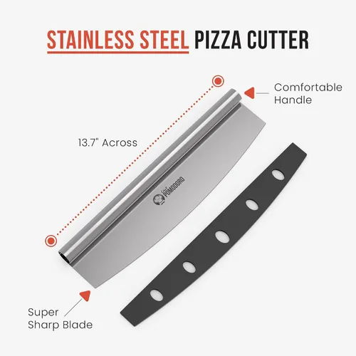 Vista 3 de Chef Pomodoro - Tabla de cortar de pizza de acero inoxidable de 14 pulgadas, juego combinado de cortador de pizza Sharp Stainless Pizza Cutter