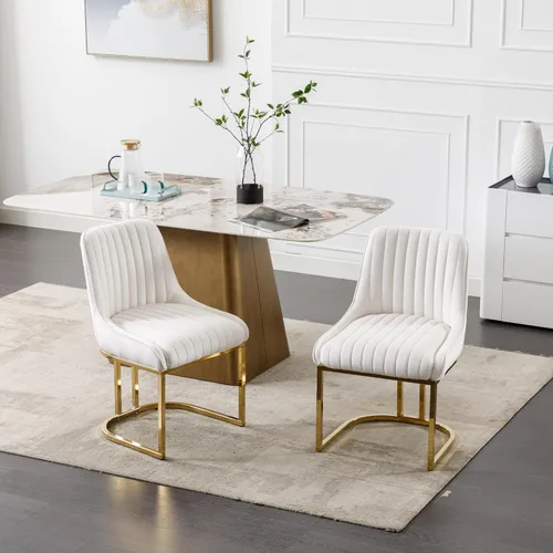 Vista 7 de Shunzhi Juego de 2 sillas de comedor modernas de terciopelo tapizadas, sillas de cocina con patas de metal dorado/respaldo sin brazos para cocina