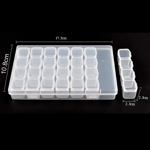 Vista 3 de 1 paquete de 28 rejillas de diamantes, caja de plástico para joyería, organizador de joyas, cajas de almacenamiento de bordado de diamantes, caja