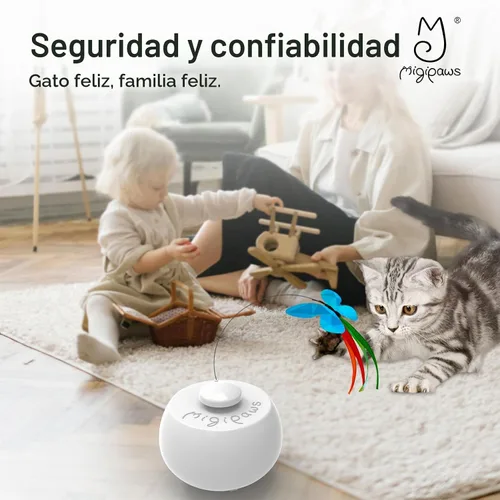 Vista 10 de Migipaws Juguetes interactivos para gatos, juguete de mariposa y plumas, bola giratoria automática para gatos aburridos de interior, sensor táctil