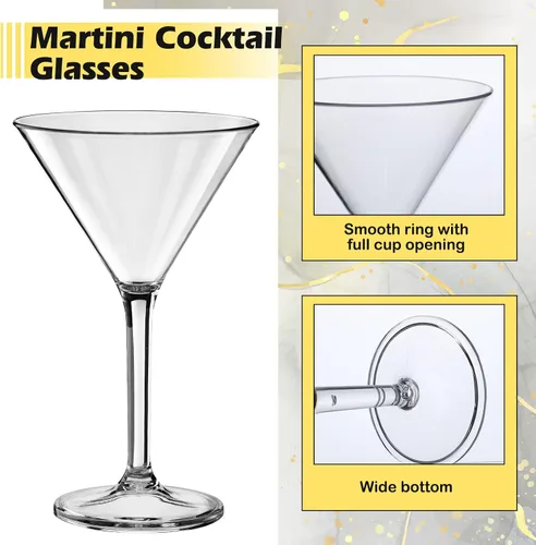 Vista 3 de Patelai Juego de 10 vasos de Martini irrompibles de 10 onzas, vasos de Martini desechables de plástico transparente, copas de cóctel de tallo