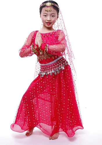 Vista 3 de Astage Conjunto elegante de disfraz de danza del vientre, todos los accesorios Rosa Encendido (Style A-Hotpink)