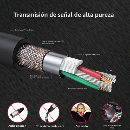 Vista 3 de Cable XLR, cables de micrófono de 1.5 pies, cable XLR corto macho a hembra de 3 pines adecuado para sistemas de altavoces, estación de radio