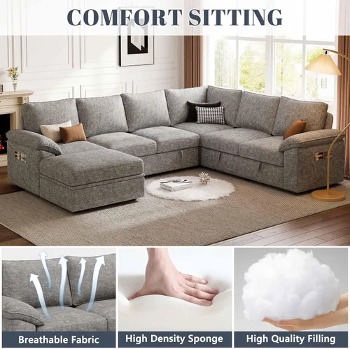 Vista 37 de Sofá modular modular de 85 pulgadas con cama extraíble, sofá cama, gris Gris-oscuro