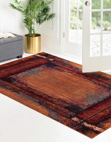 Vista 3 de Unique Loom Estrella Collection - Alfombra de área - Selene (2' x 3' 1" Rectángulo Naranja/Negro)