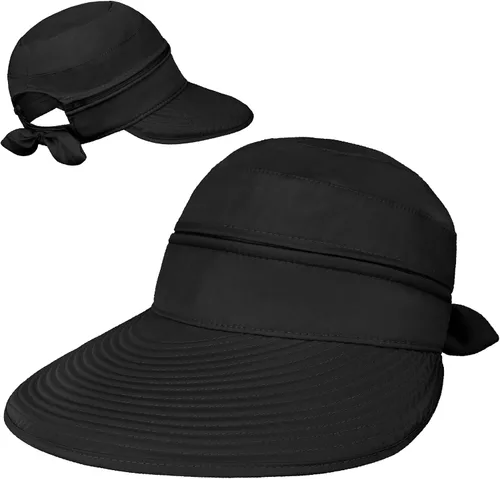 Vista 38 de SUN CUBE Sombrero de sol para mujer para protección UV al aire libre, sombrero de sol de ala ancha, cola de caballo, sombrero de playa convertible
