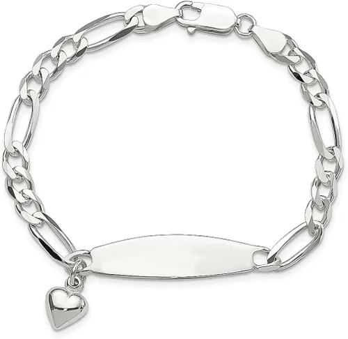 Vista 3 de ICE CARATS Pulsera de plata de ley 925 con forma de corazón Figaro Id para mujer, joyería fina para regalo para ella, Plata de ley