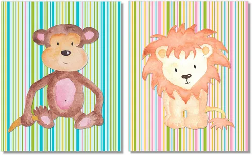 Vista 4 de Juego de 6 impresiones artísticas de pared de safari para guardería, juego de 6 lindos animales bebés
