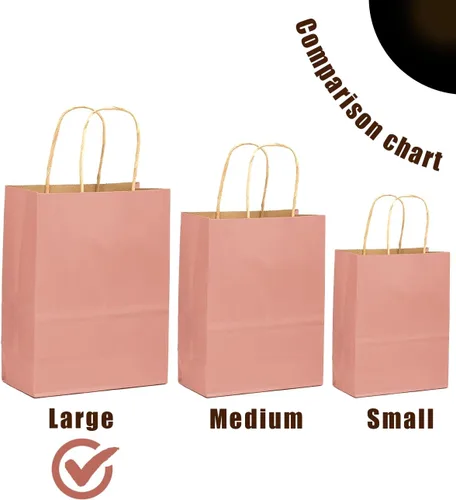 Vista 2 de qiqee Bolsas grandes de papel kraft con asas de 13 x 10 x 5 pulgadas, 32 bolsas de papel de regalo, bolsas de color sólido rosa brillante