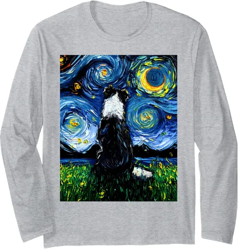Vista 3 de Border Collie Back - Camiseta de manga larga con diseño de noche estrellada para perros de Aja, Negro, S