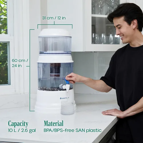 Vista 4 de Santevia Filtro de sistema de agua por gravedad Filtro de agua en casa que hace que el agua sea alcalina y agrega minerales Filtro de cloro