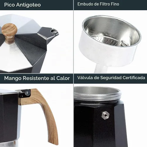 Vista 3 de Primula Cafetera espresso de aluminio para estufa, cafetera percoladora para moka, café cubano, capuchino, café con leche y más, perfecta para Negro
