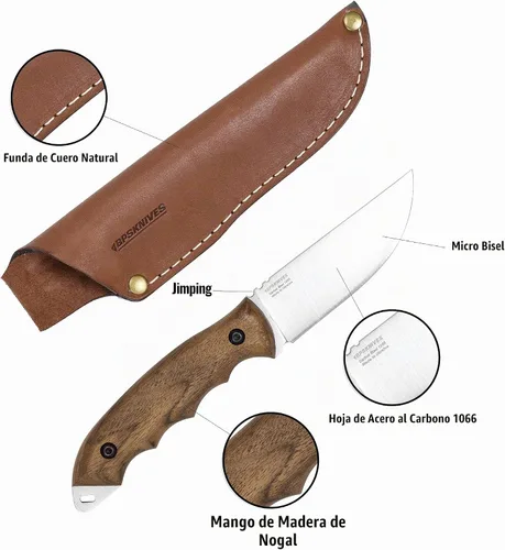 Vista 2 de BPSKNIVES HK4 CSH - Cuchillo de acero al carbono de hoja fija - Cuchillo de espiga completa con funda de cuero - Cuchillo táctico de supervivencia