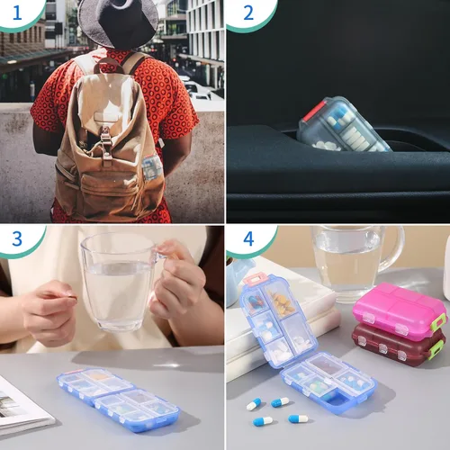 Vista 6 de Paquete de 1 organizador de pastillas de viaje, 10 compartimentos, pastillero compacto y portátil, perfecto para almacenamiento sobre la marcha