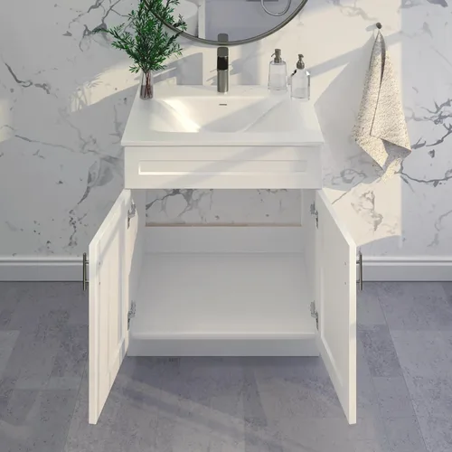 Vista 8 de Lavabo de baño blanco con base de coctelera de 24"/30"/36" de ancho, armario listo para montar (30" de ancho)