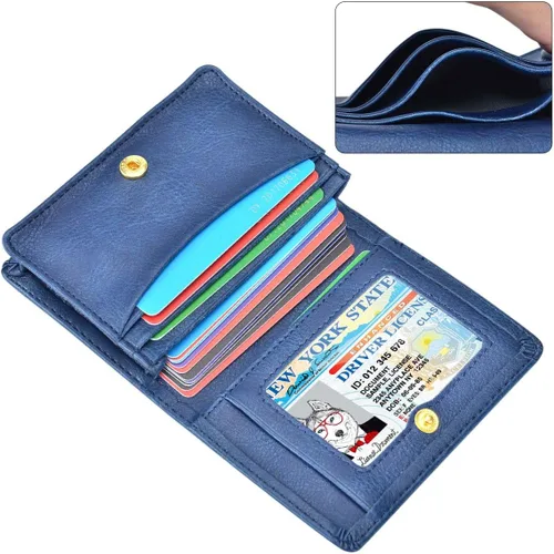 Vista 5 de XEYOU Funda para tarjetas de crédito, tarjetero para tarjetas de crédito, pequeña cartera de bolsillo frontal para mujer, Azul, Moderno