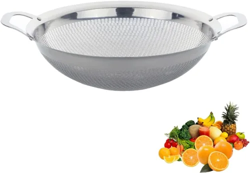 Vista 10 de Colador de acero inoxidable con asa y patas para pasta, espaguetis, bayas, verduras, frutas, fideos, ensaladas, colador de frutas, colador