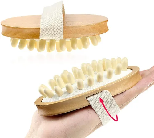 Vista 7 de Cepillo corporal de masaje de madera natural para celulitis y mejora la circulación sanguínea linfática, cepillo seco para quitar la piel muerta
