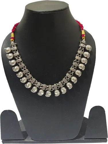 Vista 2 de Athizay collar tribal collar diseñador cuentas plata oxidada Kalash diseño para mujer étnica Navratri joyería festiva