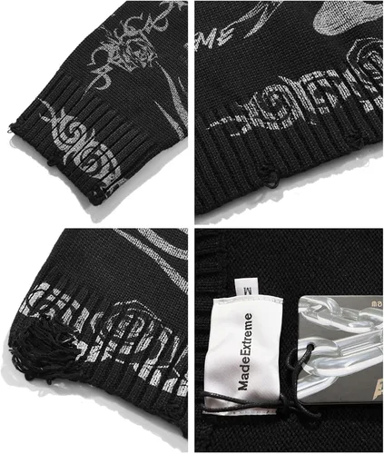 Vista 8 de Suéter gótico, suéter oscuro, suéter Harajuku, ropa deportiva, casual, con estampado de cabeza, suéter térmico de calle, hip hop