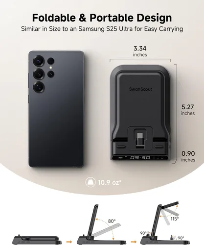 Vista 7 de Estación de Carga Rápida USB C de 25W para Samsung, SwanScout 701S, Soporte de Carga Plegable 3 en 1 para Galaxy S25/S24/Z Flip 7/Fold