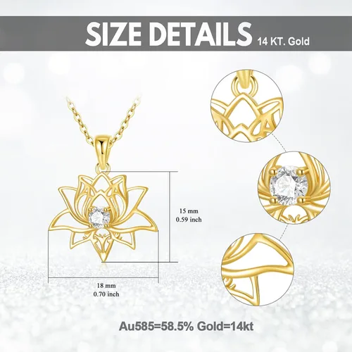 Vista 4 de KECHO Collar de loto para mujer con colgante de flor de oro macizo de 14 quilates, regalo de joyería de yoga para esposa, novia, hija