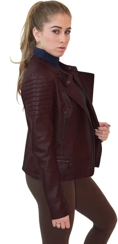 Vista 2 de Olivia Miller - Chaqueta de piel sintética para motociclista con bolsillos para mujer