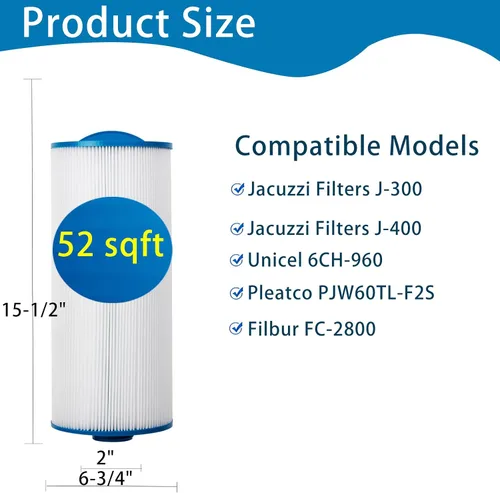 Vista 2 de Filtro de spa 6CH-960 reemplaza a los filtros J-300 J-400, Unicel 6CH-960, PJW60TL-F2S, Filbur FC-2800, 6540-476, 6540-383, filtro de bañera