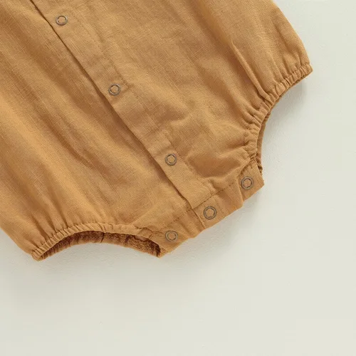 Vista 6 de AEEMCEM Ropa de bebé recién nacido, de algodón, lino, con botones, de gran tamaño, con solapa, manga cortalarga, traje de mameluco de burbujas