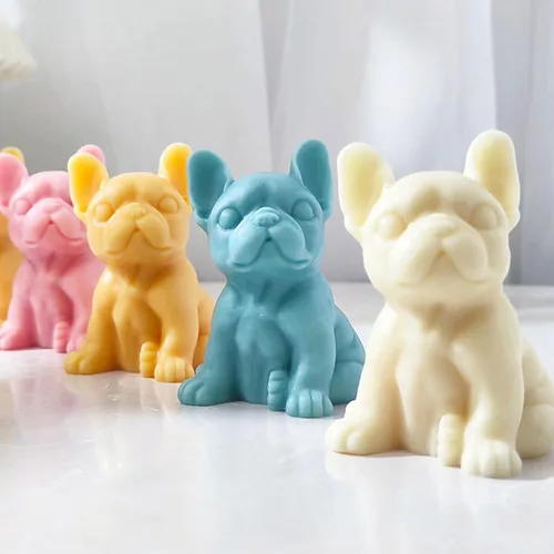 Vista 4 de Moldes de vela 3D Bulldog para hacer velas, molde de silicona con forma de perro para decoración de pasteles de chocolate, lindo animal