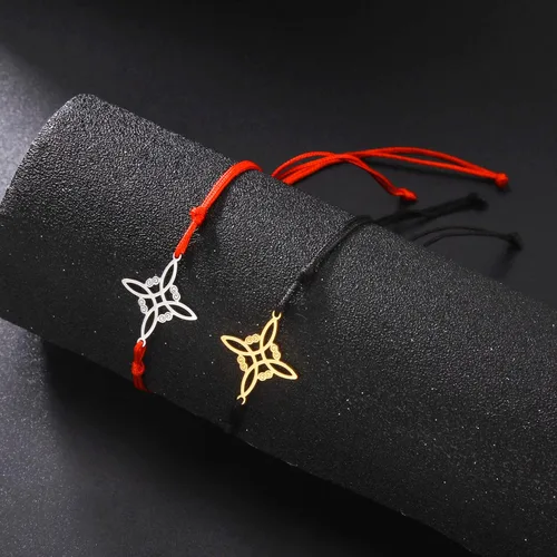 Vista 5 de LIKGREAT Pulsera de nudo de brujas, pulsera de nudo celta irlandés, pulsera de nudo de bruja, hecha a mano, pulsera de cuerda de cera trenzada