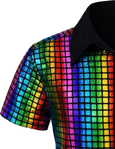 Vista 5 de 5 piezas de disfraz de discoteca de los años 60 y 70 para niños, camisas de lentejuelas para niños, fiesta de Halloween, cosplay, 3 a 12 años