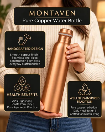 Vista 6 de Botella de agua de cobre 100% puro, 34 onzas, cobre certificado por Liso